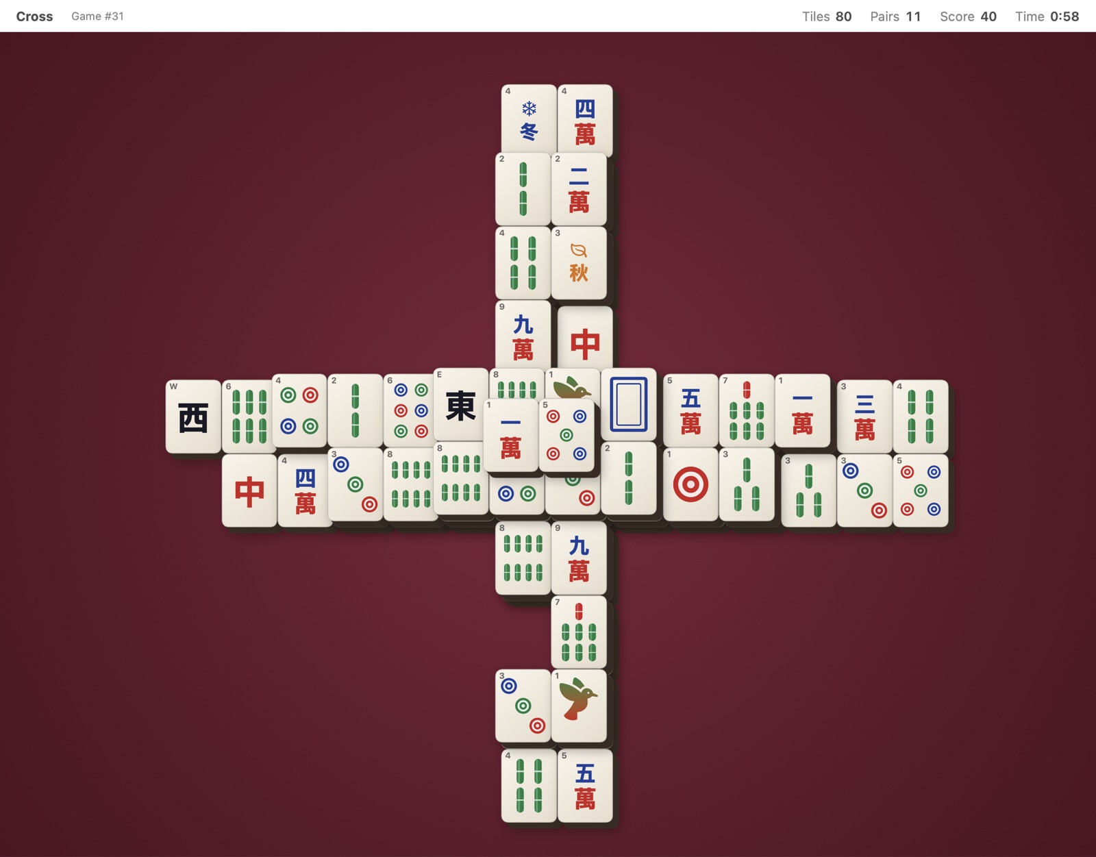 Cross layout on the Burgundy table with ebony tile edges