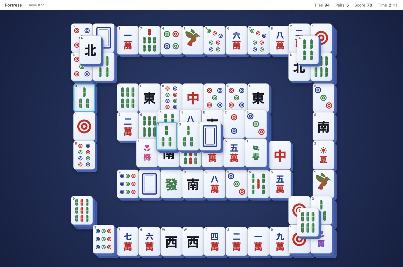 Fortress layout on the Midnight table, with two tiles highlighted as a hint
